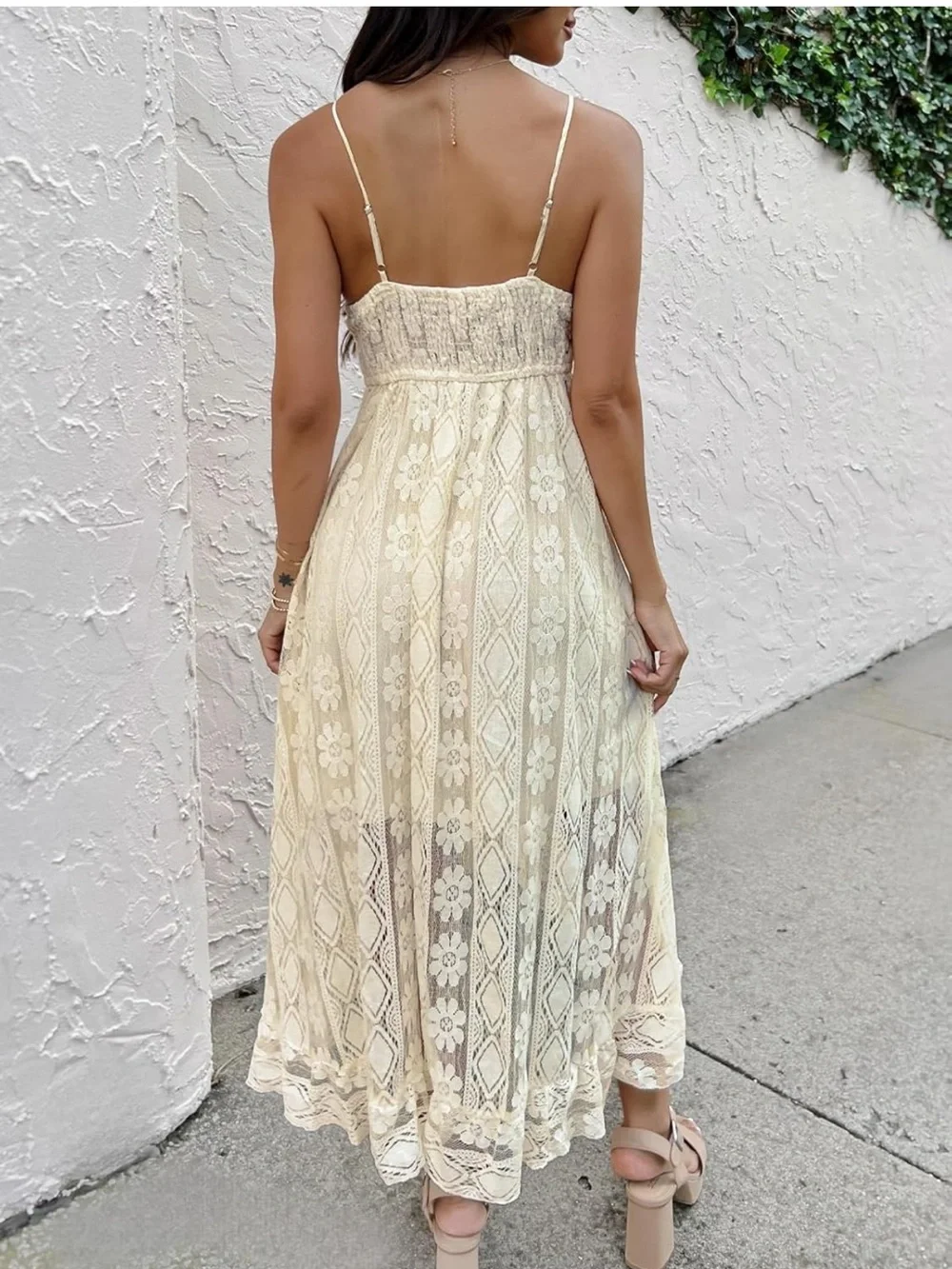 Cupshe Cream Lace Maxi Dress with Tassel Tie - Picture 4 of 8